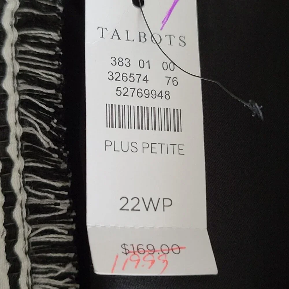 Talbots Plus Petite V Neck Shift Dress 22WP Black Fringe Sleeveless Lined NWT - Picture 10 of 10